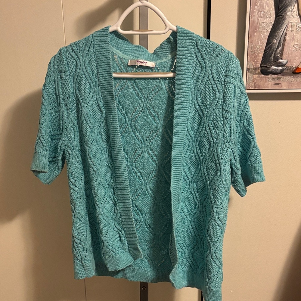 TanJay Teal Cable Knit Cardigan
